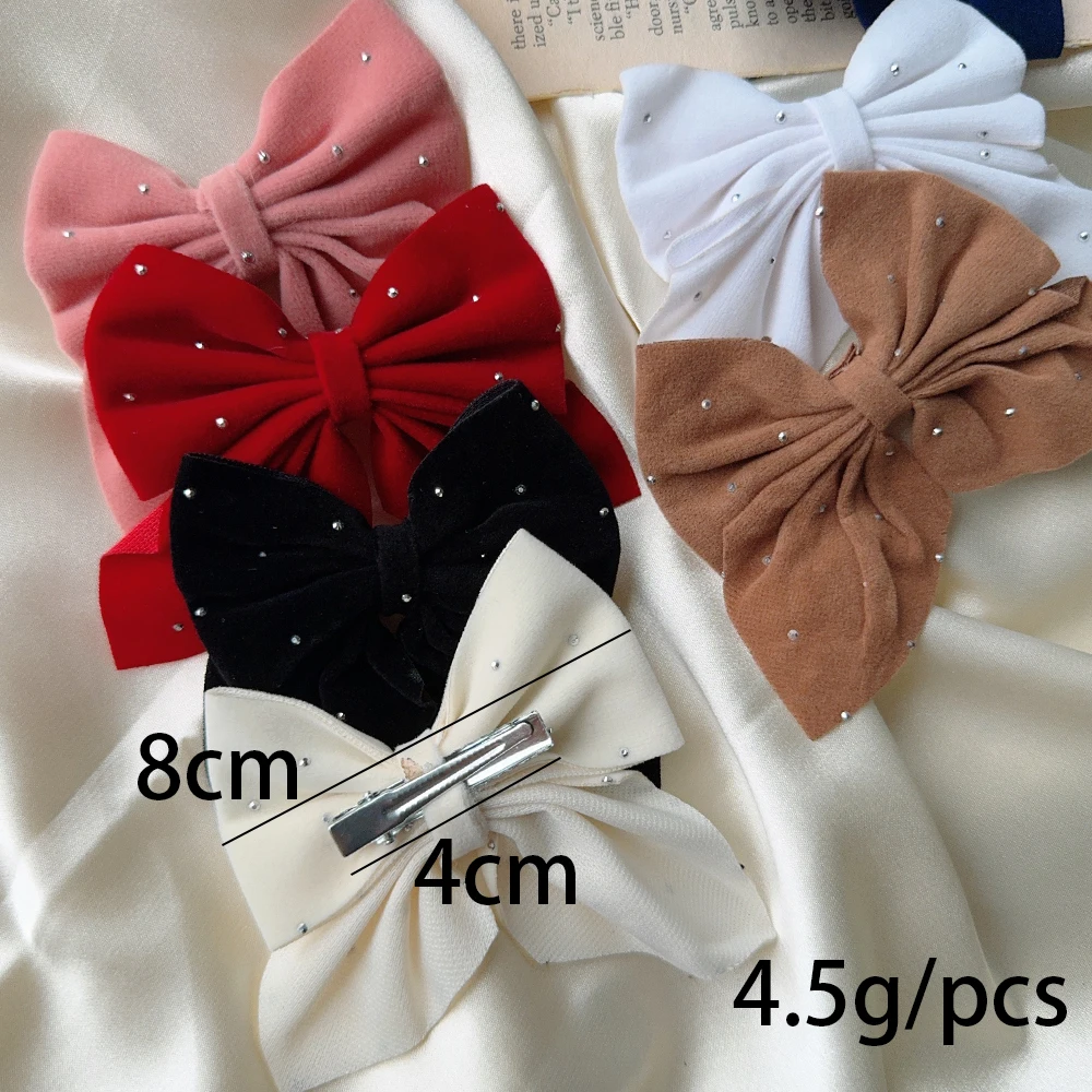 2Pcs Starry Dots Red Velvet Bow Hair Pins Hair Clips Kids Girls Fashion Christmas Barrettes Ponytail Holder Headwear Accessories