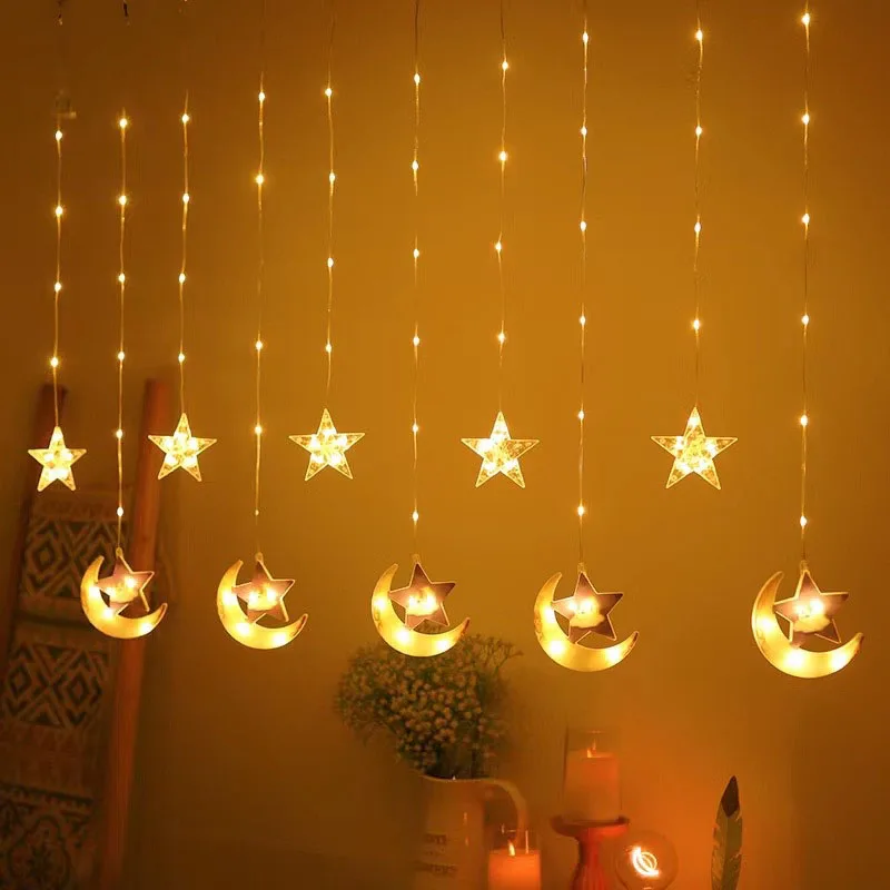 

Eid al-Fitr Mubarak Moon Star LED Night Light String Wall Window Fairy String Lights Lamp Islamic Muslim Ramadan Home Decor