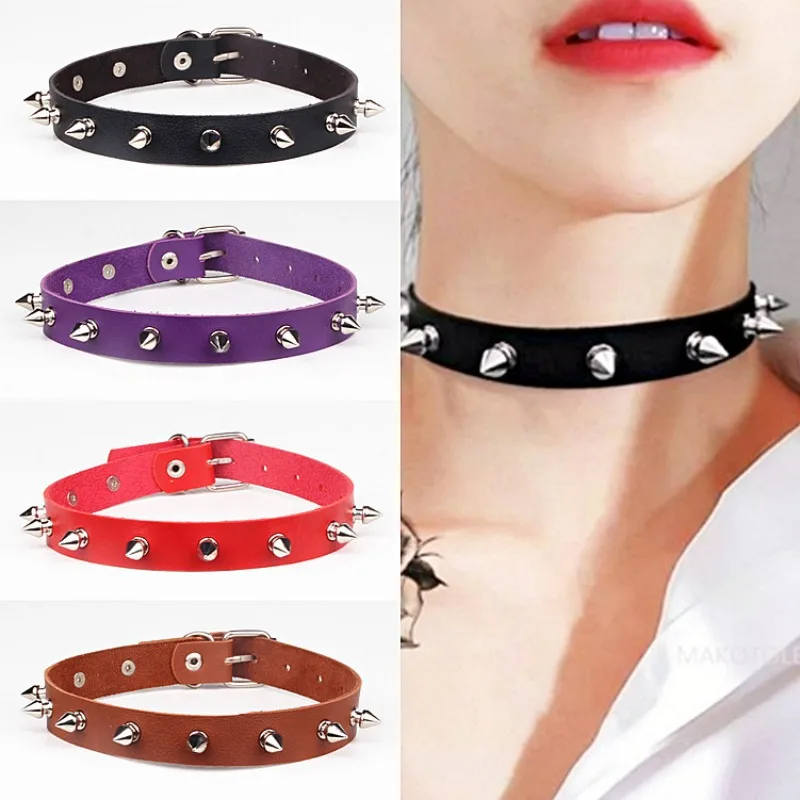 Woman Black Punk Choker Collar Necklace Sexy PU Leather Heart Lock Key Spike Chocker Gothic Cosplay Accessories Party Jewelry