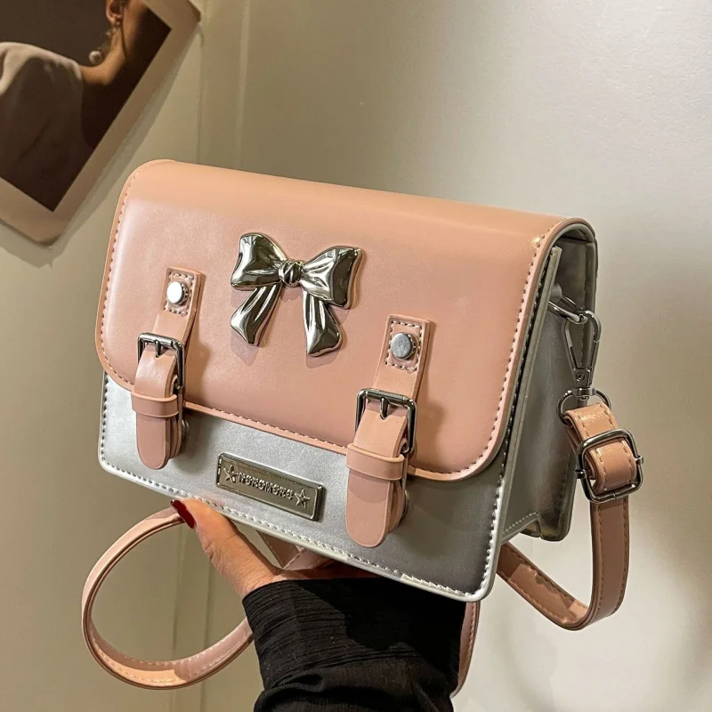 

Women's Korean-Style Fashion Color Contrast Underarm Bag2024New Bow Small Square Bag Fashion Shoulder Crossbody Satche