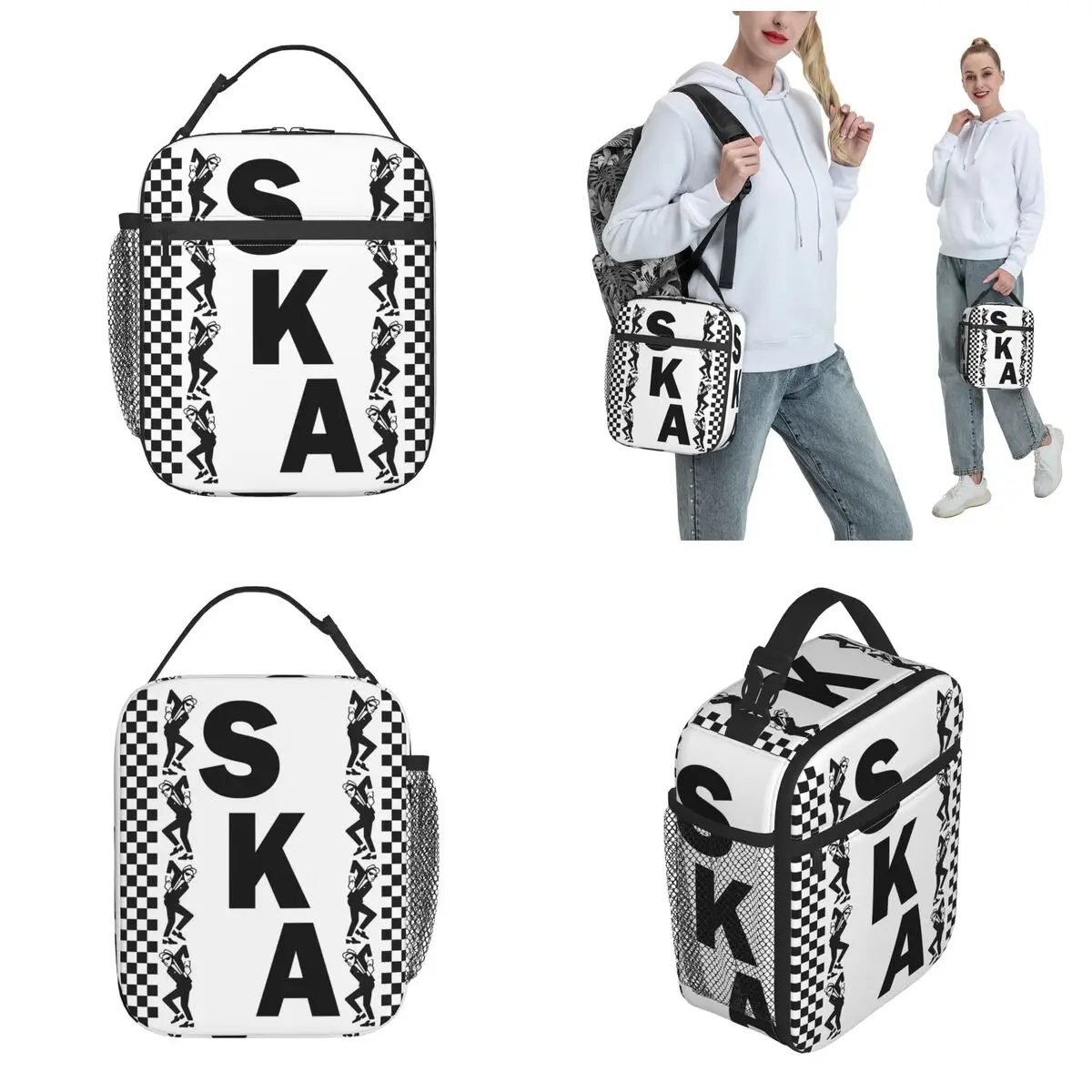 2 Tone Music Rude Boy Ska Skank Dance Lunch Bag For Outdoor Punk Rock Two Tone Check Food Bag Portable Cooler Thermal Lunch Box