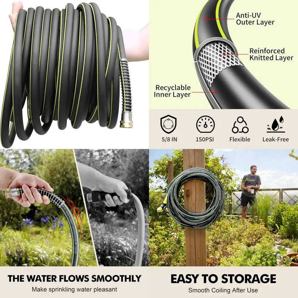 

Герметичный гибкий садовый шланг длиной 100 футов с латунными соединителями для полива и чистки газонов