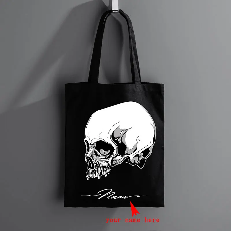 Punk Skull Print Reusable Grocery Bags Large-Capacity Shopping Bags Foldable Women\'s Bags Handbags Tote Bags Gift