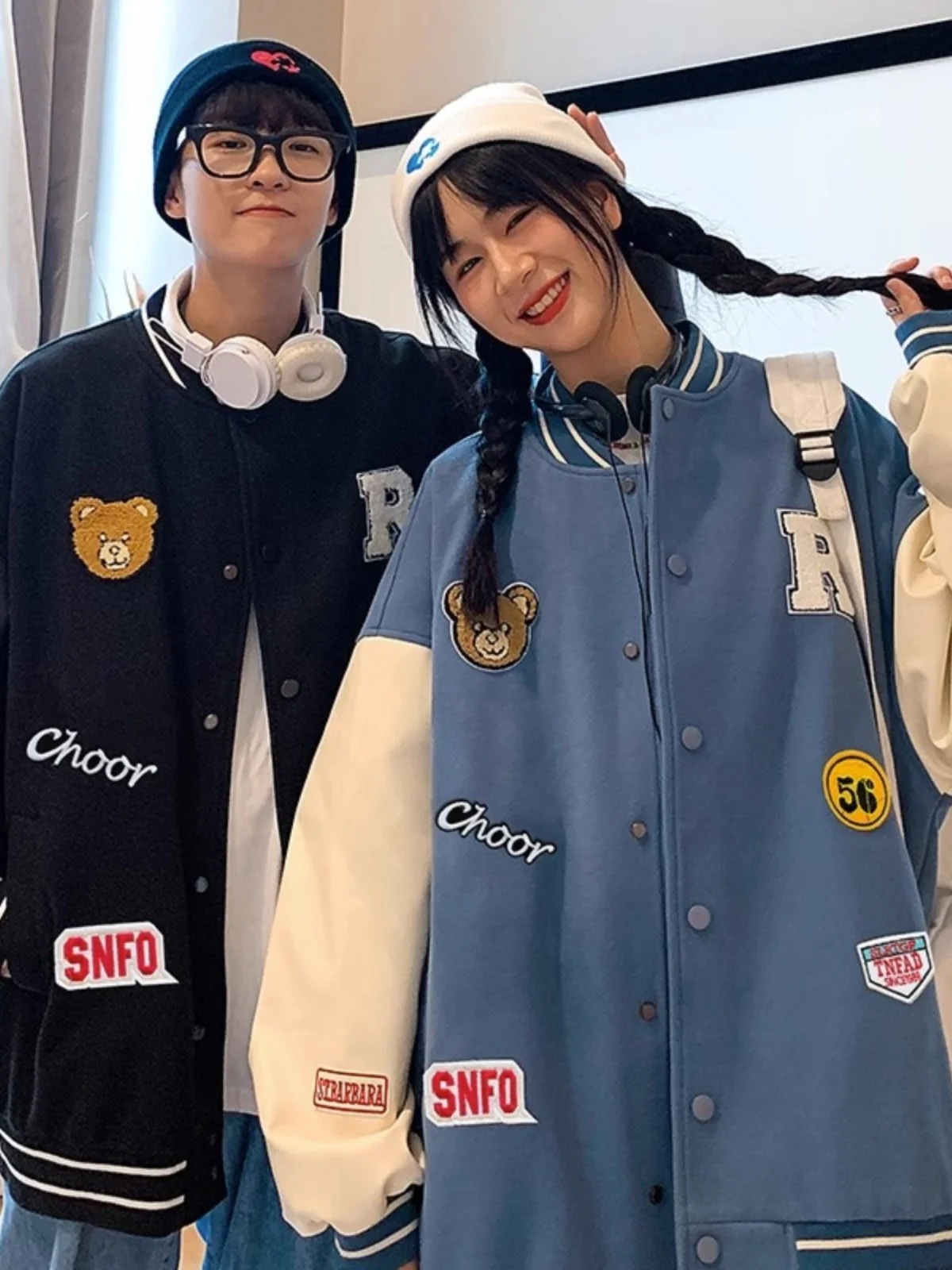 

American Sle plus Size Baseball Jaet Men's Loose Casual Trendy Jaet Label Patch Work Autumn Windproof Polyester Fiber