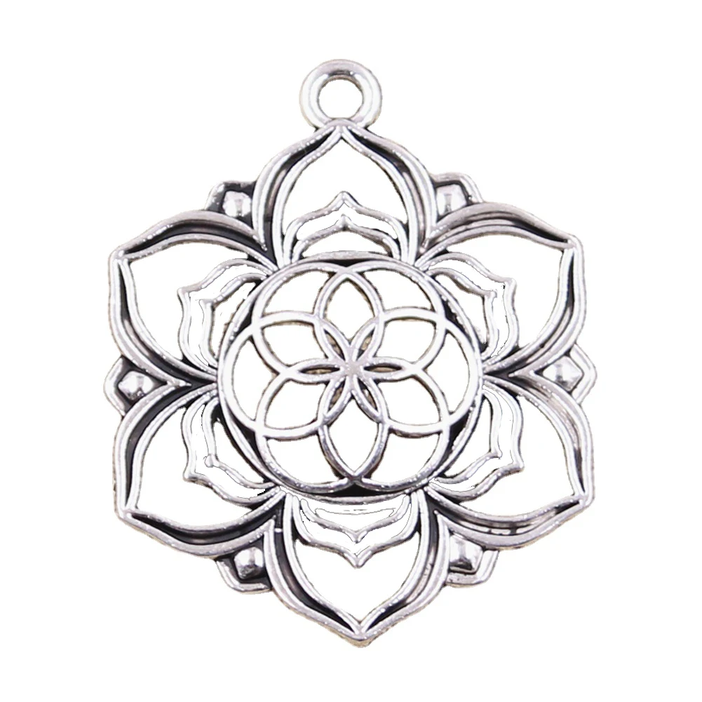 4 sztuk Charms joga kwiat życia Datura stramonium 43x35mm antyczne srebro kolorowe wisiorki dokonywanie DIY Handmade biżuteria tybetańska