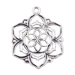 4pcs Charms Yoga Flower Of Life Datura stramonium 43x35mm Antique Silver Color Pendants Making DIY Handmade Tibetan Jewelry