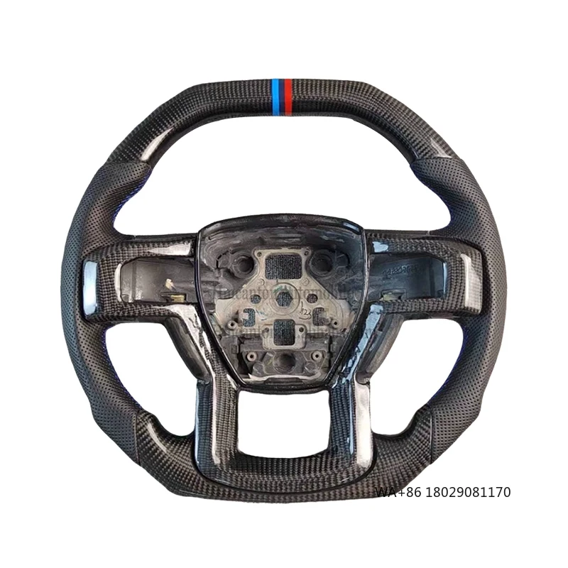 

Лидер продаж на заводе, перфорированное кожаное колесо из углеродного волокна, синее рулевое колесо для Ford Raptor F150, автомобильное рулевое колесо