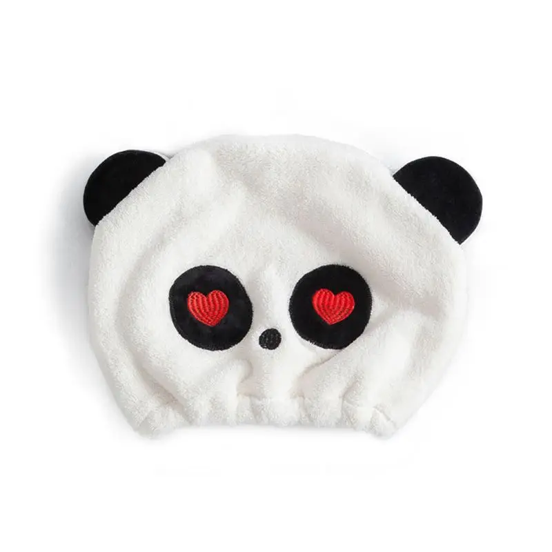 1Pc Women Dry Hair Hat Cute Panda Super Absorbent Hair Towel Quick-Dry Hair Turban Bathroom Adult Shower Cap Head Wrap Hat