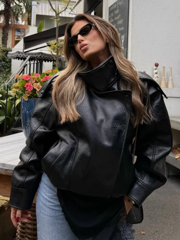 HH Donna Autunno High Street Cappotti larghi Donna Elegante tasca asimmetrica con bottoni Maniche lunghe Giacche slim con cerniera nera