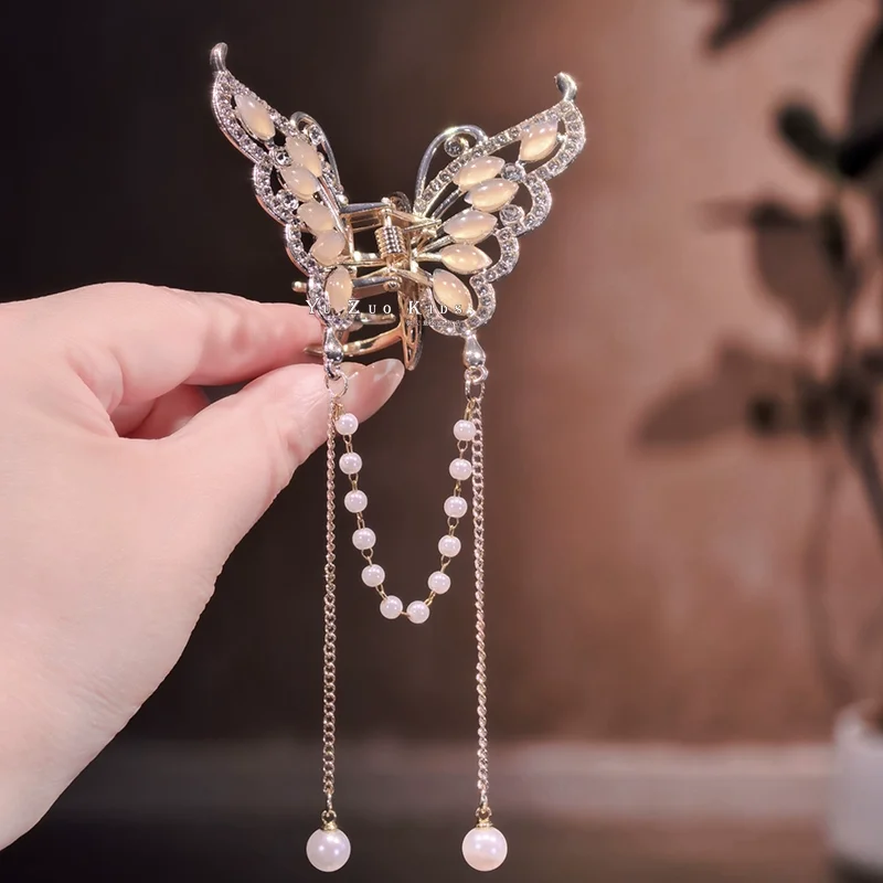 

Women Spring Autumn Hair Accessories Ladies Hair Claw Headband Female New Headwear Butterfly Pearls Tassel Small Hair Clip