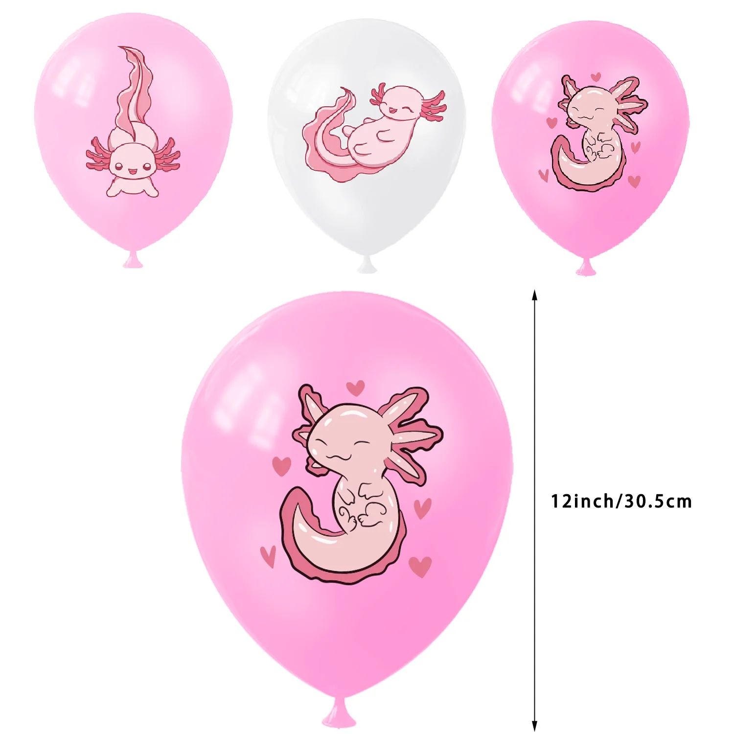 Pink Salamander Balloon, White Pink Latex Balloons,Birthday Party Decoration,Pink Axolotl Balloon Set,12pcs