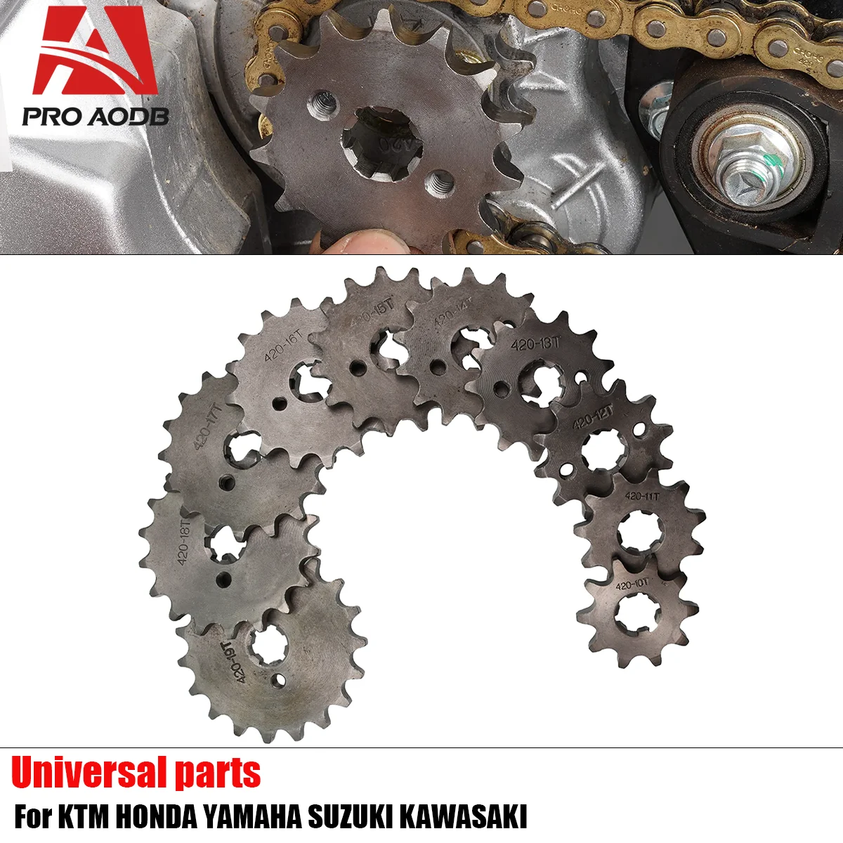 

Front Engine 420# 17mm 20mm 10T 11T 12t 13T 14T 15t 16t 17T 18t 19T Sprocket For KAYO BSE SSR SDG 50cc-125cc dirt Pit bike