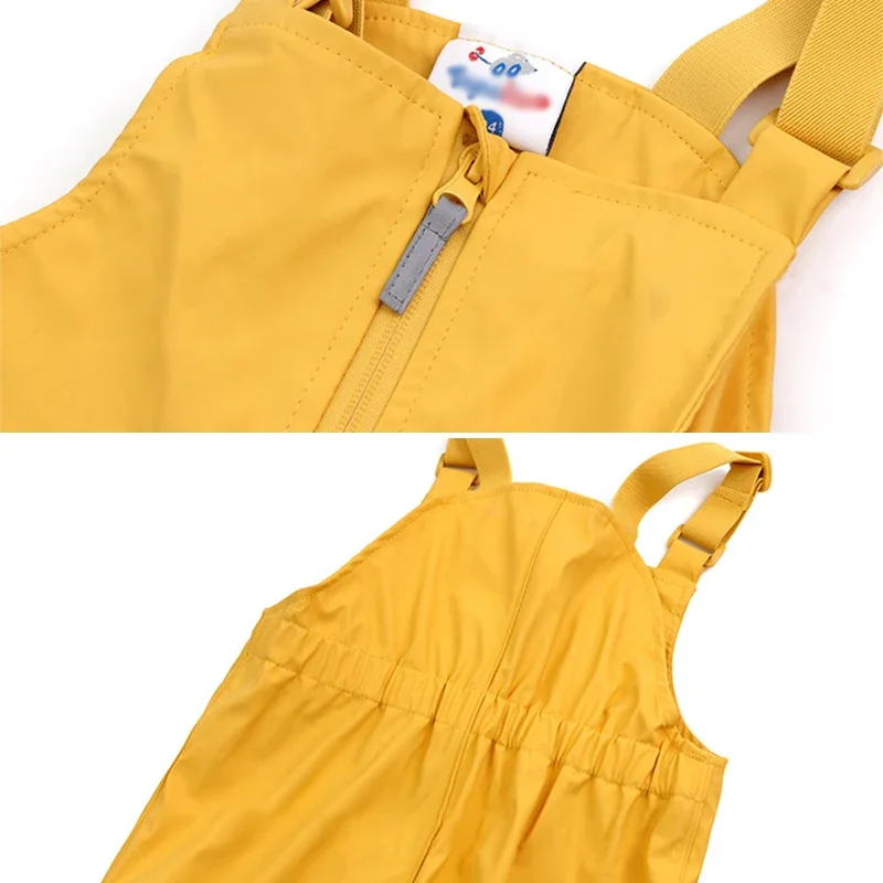 2024 PU Waterproof Baby Boy Overalls Sport Beach Girls Jumpsuit Outdoor Kids Rain Pants Suspenders Kids Trousers Clothes