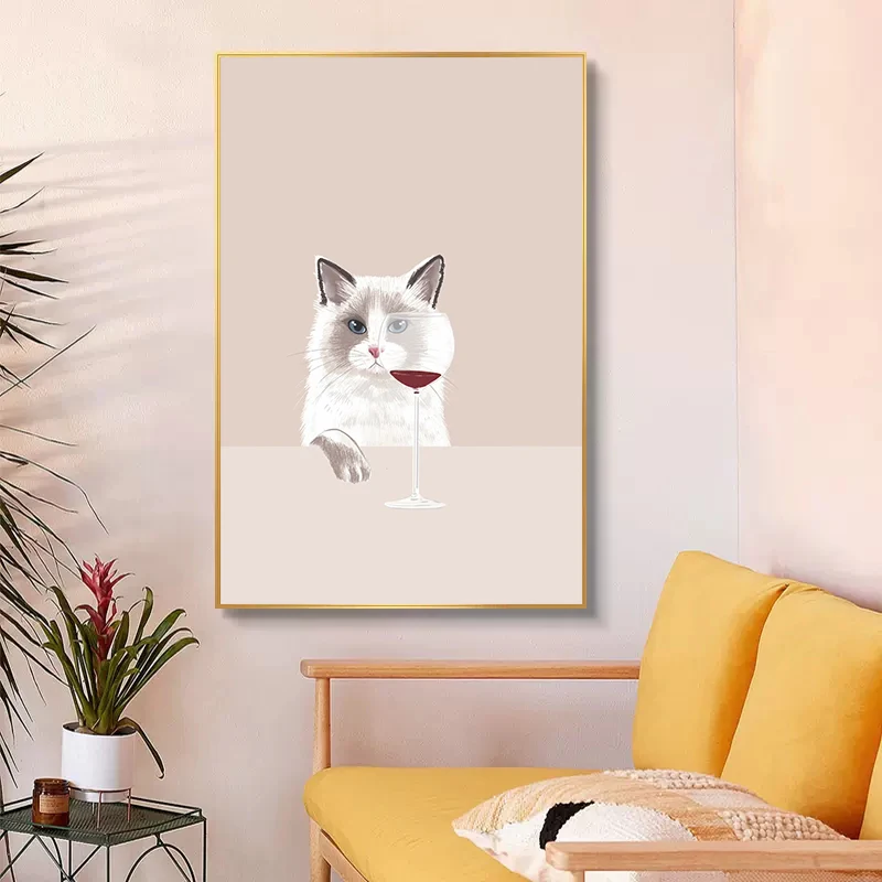 Minimalist Cute Cats With Wine Canvas Painting Kawaii Kitty Animal Wall Art Poster Print For Living Room Home Decor Cuadros - Image 4