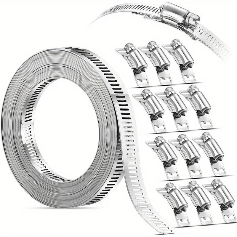 304 Stainless Steel Hose Clamp Strap DIY Screw Band With Fasteners Worm Gear Clip Adjustable Pipe Ducting Hose Clamp