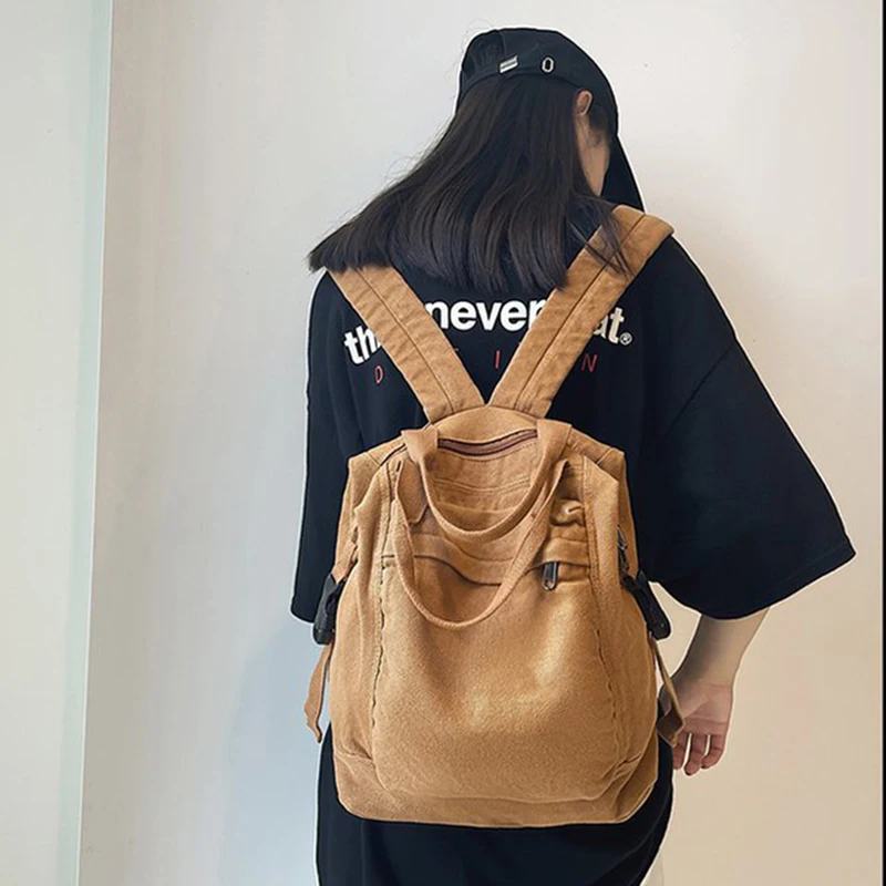 High capacity computer bag for young college students Fashion canvas handbag Women's backpack for travel storage
