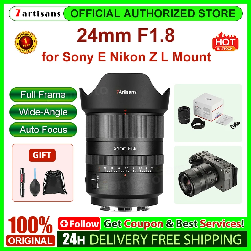 7artisans AF 24 мм F1.8 полнокадровый объектив с большой диафрагмой для портретной фотографии для Sony E Nikon Z L Mount A7RIII A6400