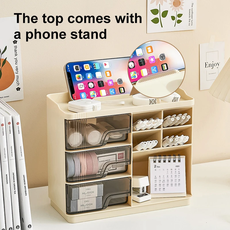 Multi-layer Drawer Type Household Storage , Office Transparent Large Capacity Cream Wind Stationery Storage Box image 6