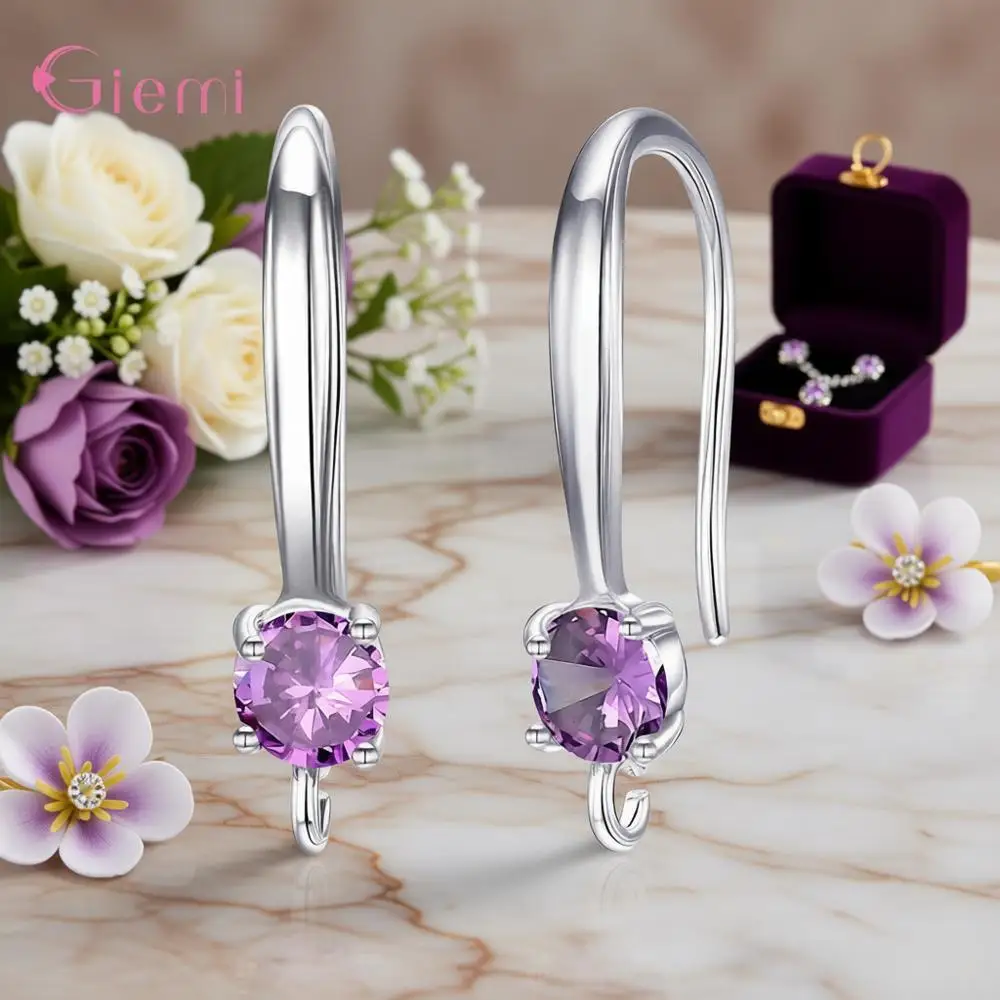 Simple 925 Sterling Silver Multicolor Crystal Zircon Drop Earrings for Women Girls Wedding Party Fashion Jewelry Gifts Accessory