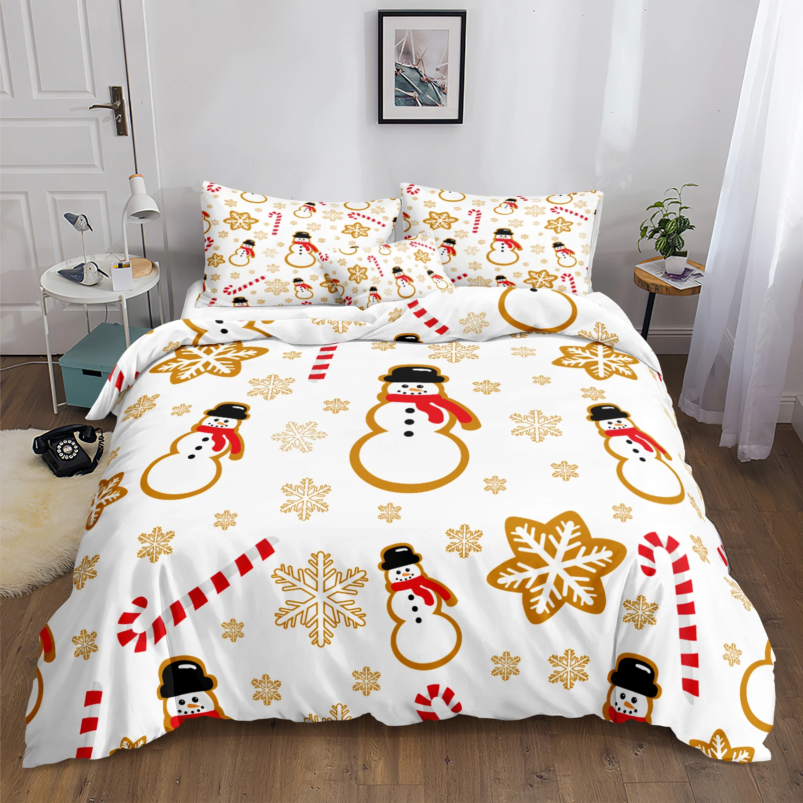 

Christmas Bedding Set Gingerbread Duvet Cover Set Snowman Snowflake Winter Design Christmas Home Decor for Kids Girls Toddler