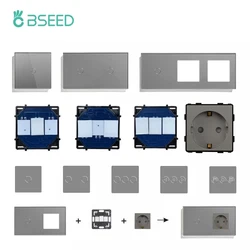 BSEED Touch Light Switch 1/2/3Gang Dimmer Switch Function Parts Glass Panel Gray EU Wall Socket Plug DIY Free Combination