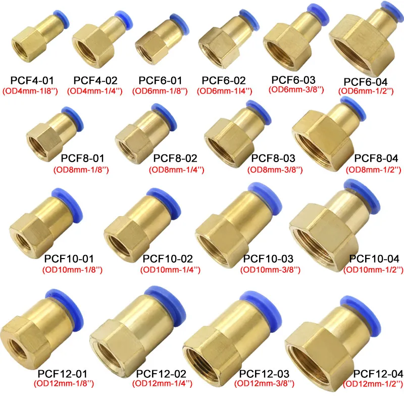 

10PCS PCF Pneumatic Air Connector 4 6 8 10 12mm Hose Tube 1/8" 3/8" 1/2" 1/4" BSP Female Thread Brass Quick Pipe Joint Fitting