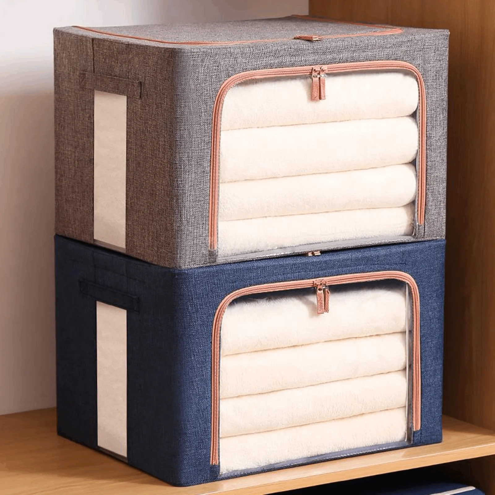 Cotton And Linen Storage Box Steel Frame Moisture-Proof And Dust-Proof Folding Storage Box Transparent Cloth Storage Box W/Cover