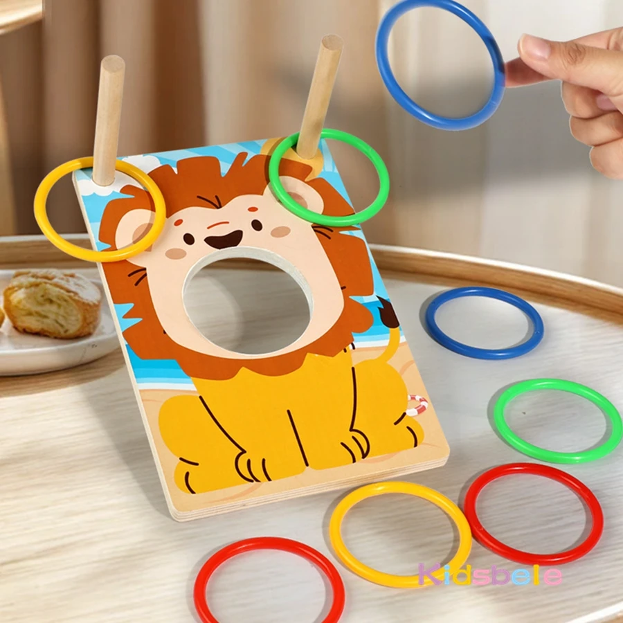 Montessori Kids Wooden Ring Throwing Sandbag Game 2 in 1 Hand-Eye Coordination Skill Multiplayer Puzzle Game Indoor Outdoor Toy