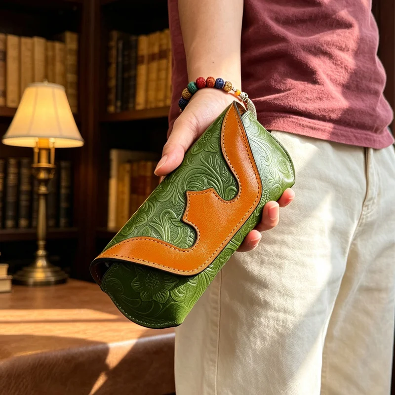 Handmade Genuine Leather Eyeglasses Case Portable Sunscreen Glasses Bag Durable Protective Pouch for Daily Use