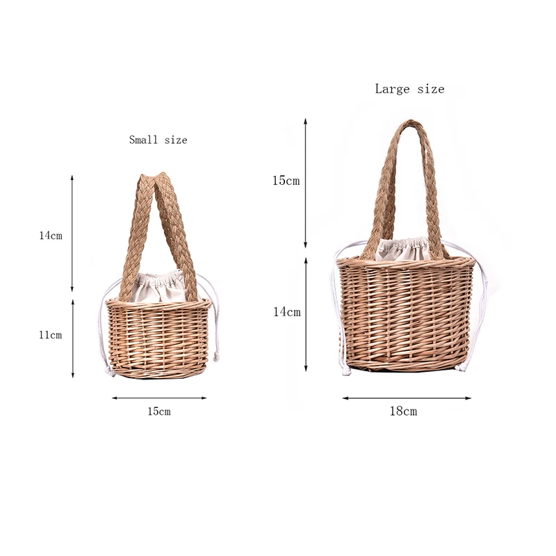 Wicker Woven Beach Straw Bag Rattan Bucket Women\'s Handbag Bohemia Female Small Hand Basket Handmade Summer Top-handle Tote