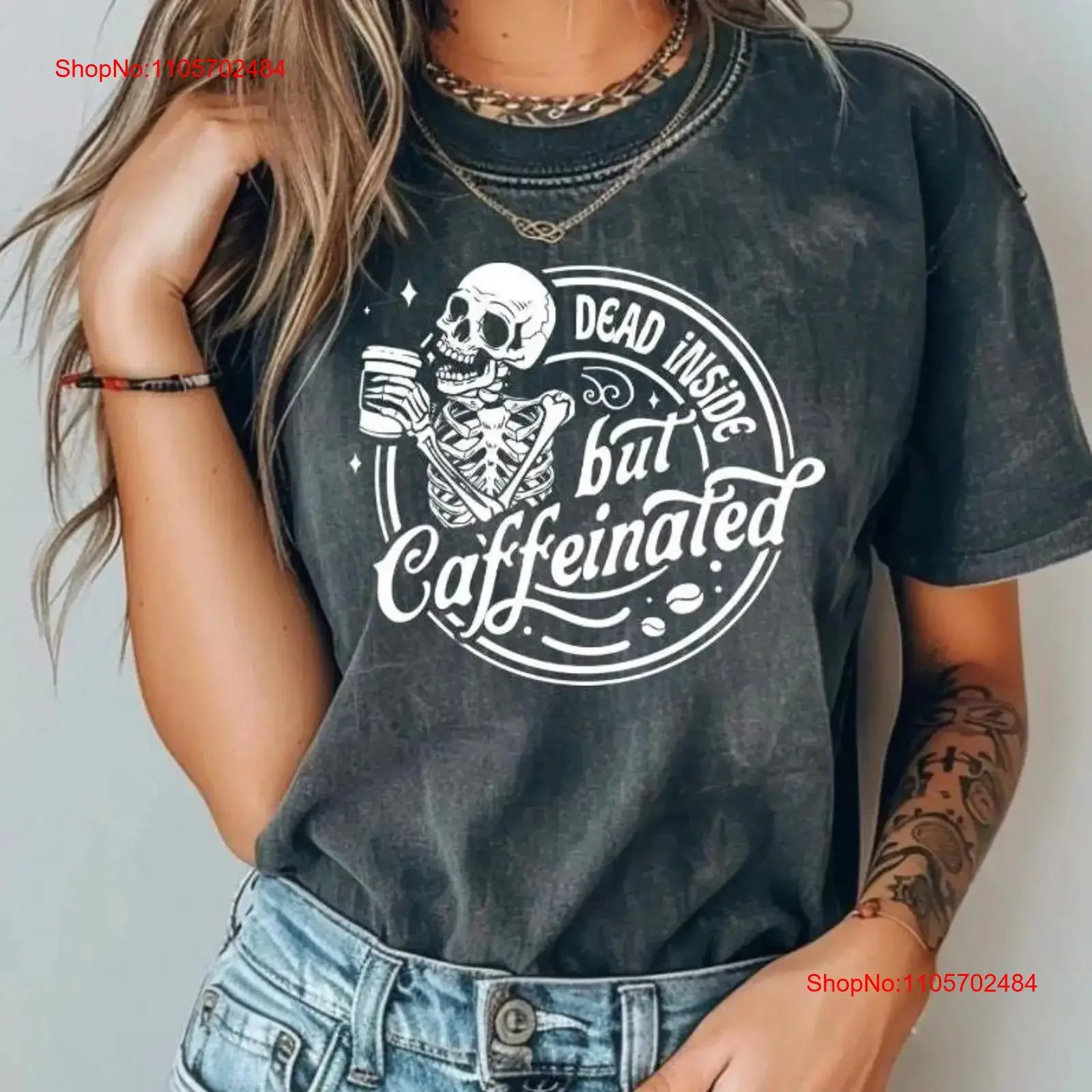 Dead Inside but Caffeinated T Shirt Brew Your Mood with a Jolt of Style vintage Washed Comfortable Soft Breathable fashion