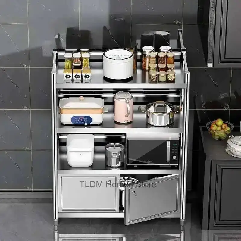 أرفف أثاث، خزانة ميكروويف قائمة على الأرض، خزانة مطبخ منزلية من الفولاذ المقاوم للصدأ، خزائن مطبخ متعددة الطبقات