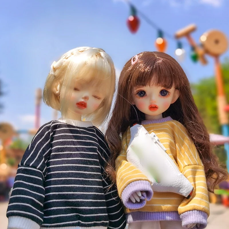 شاومي Monst BJD 6 نقاط ملابس الطفل قوس قزح شريط سترة طويلة الأكمام أعلى 1 / 6 yosd ملابس الطفل كبيرة 6 نقاط