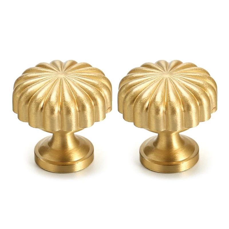Y5GD 2Pcs Brass Cabinet Knob Wardrobe Pulls Round Stripe Drawer Knob Furniture Decorative Handle Furniture Hardware