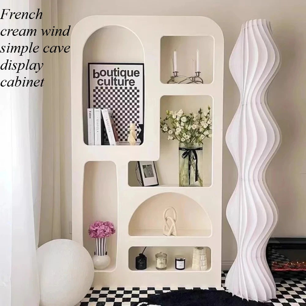 Cabinet French Style Cave Entrance Living Room Cream Multi Functional Hole Display Cabinet Art Ornament furnitur accessories