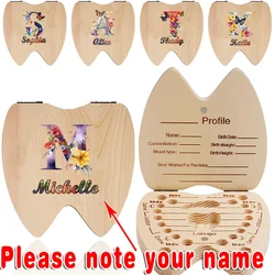 Customized Name Wooden Deciduous Tooth Box With Bottle Tweezer Milk Teeth Keepsake Organizer Lanugo Umbilical Cord Holder Case