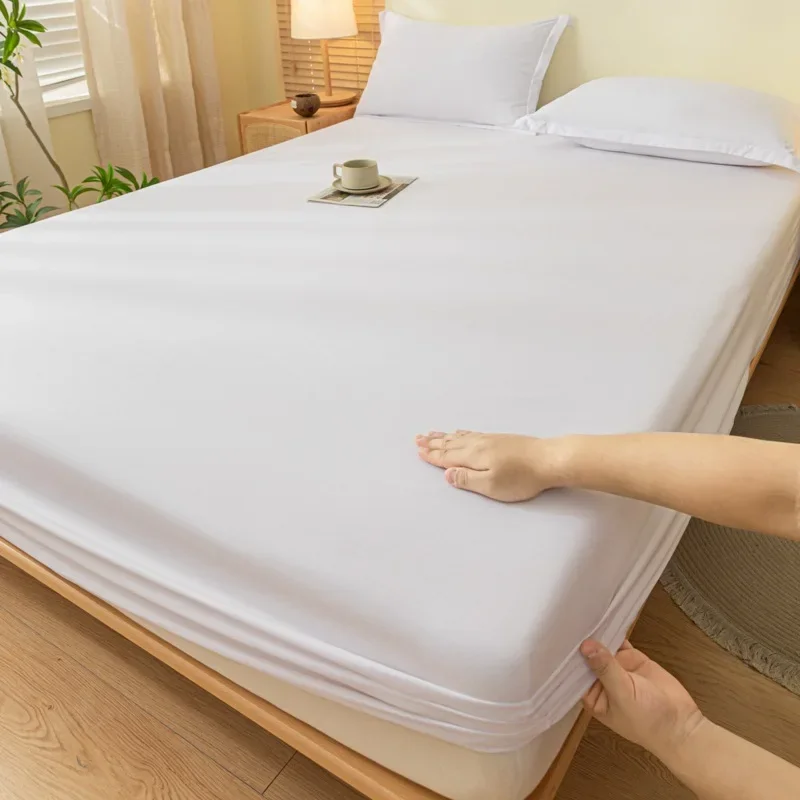 Solid Color Sanding 3Pcs Fitted Sheet Sets Skin-Friendly Non-Slip Mattress Protective Cover Comfort Elastic Bed Cover Pillowcase