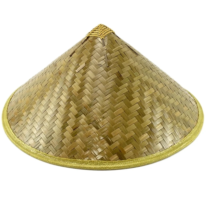 Chinese Style Straw Bamboo Hat Oriental- Hat Lightweight and Breathable Farmer Fishing Hat Sunshade- Rainproof