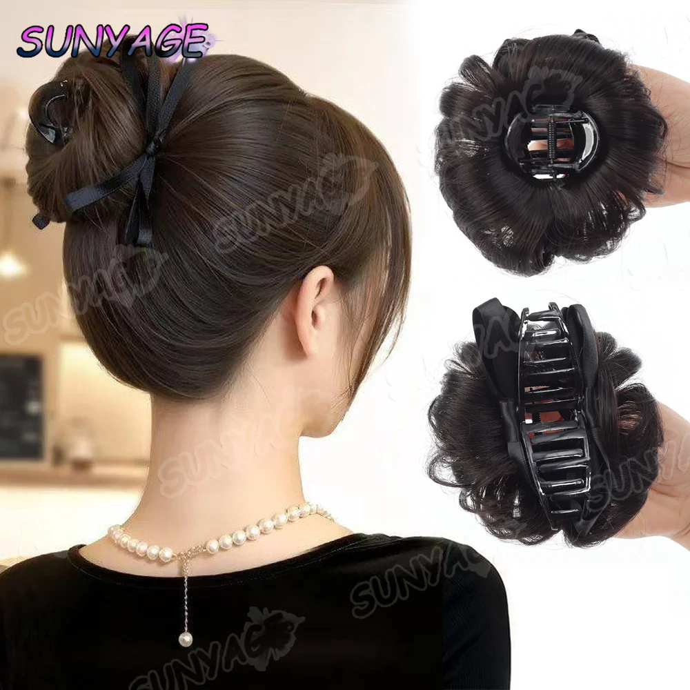 

SUNYAGE Claw-Clip Bun Hairpiece for Women | High Ponytail Flower Bud Bow Style | Volumizing Synthetic Chignon