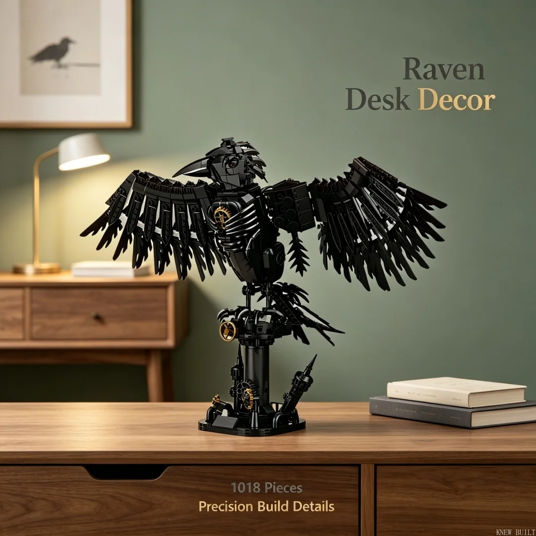 KNEW BUILT Black Raven Building Blocks Toy–Gothic Desk Entryway Decor,Easy Brain Finger Exercise for Seniors,Stress Relief Gift