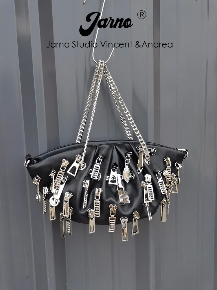 

2025 new punk style personality hottie black cloud, dumpling underarm portable messenger bag