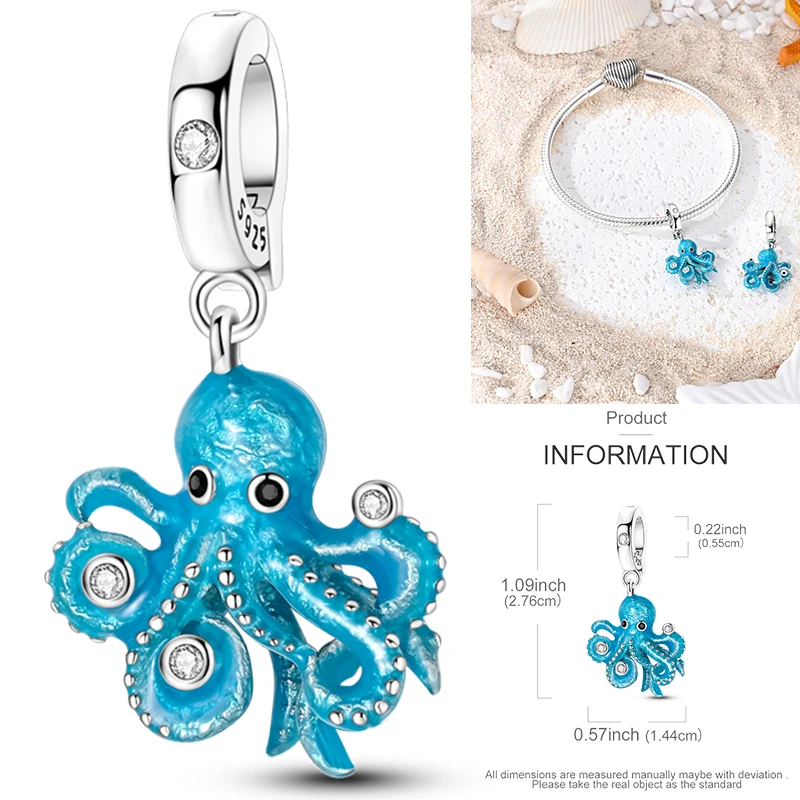 925 Sterling Silber Ozean-Meerestier-Charm-Perlen Wal Delfin Seepferdchen Oktopus Krabbe Mantarochen für DIY Armband Halskette Geschenk – Detail 11