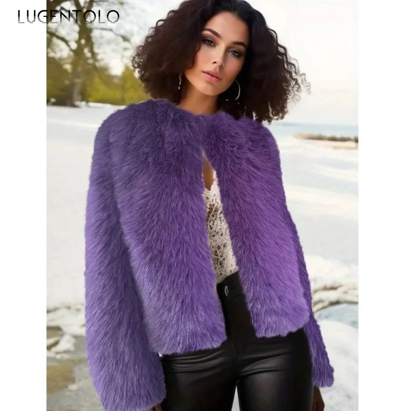 Women Faux Fur Coats 2024 Outdoor Warm Loose Jacket Fashion O-Neck Cropped Soft Fluffy Cardigan Elegant Party Wear Available 4XL