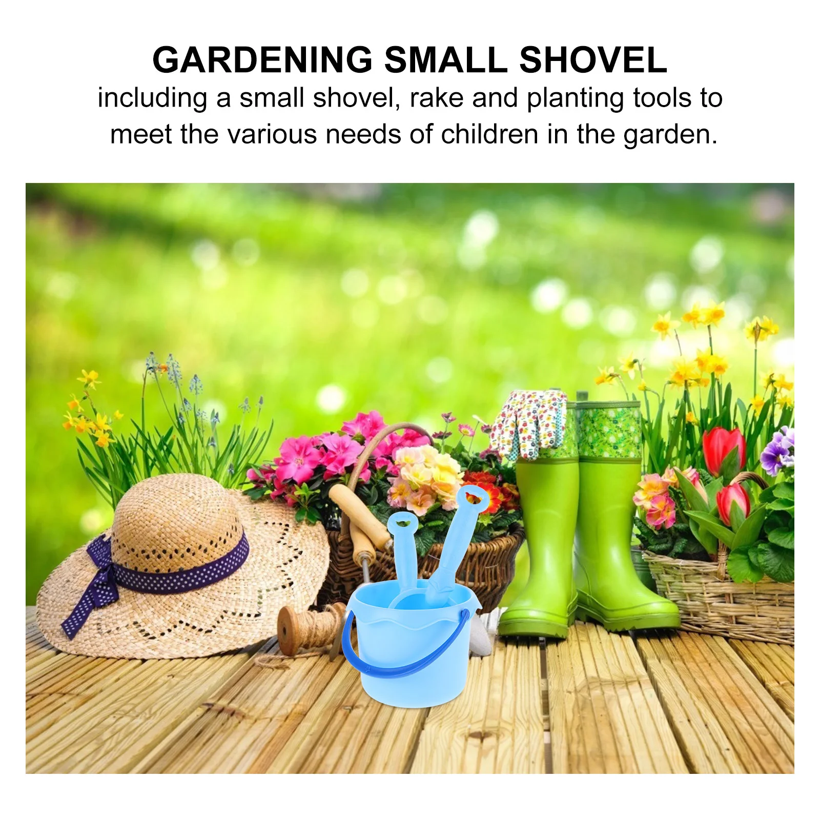 Juego de jardinería para niños, incluye pala para arena, cubo de agua, rastrillo pequeño, perfecto para jardinería y plantar al aire libre, 1 Juego