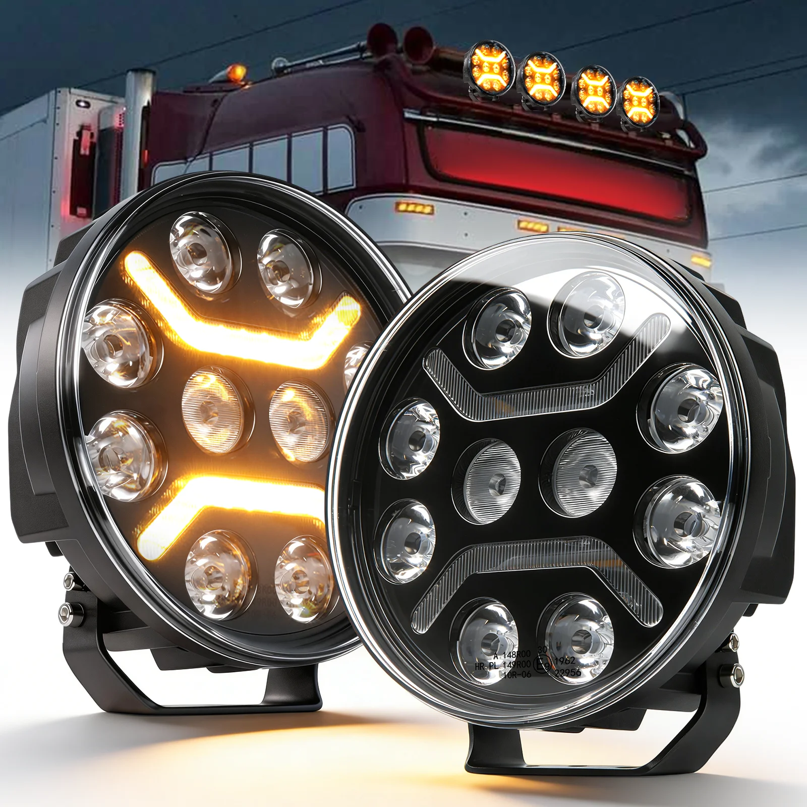 UNISHINE 9-Zoll-Rundleuchte, zweifarbig, weißes Fahrlicht, gelbes Tagfahrlicht mit Stroboskoplicht für Motorräder, Autos, 4x4, UTV, 12V, 24V, Offroad-Einsatz