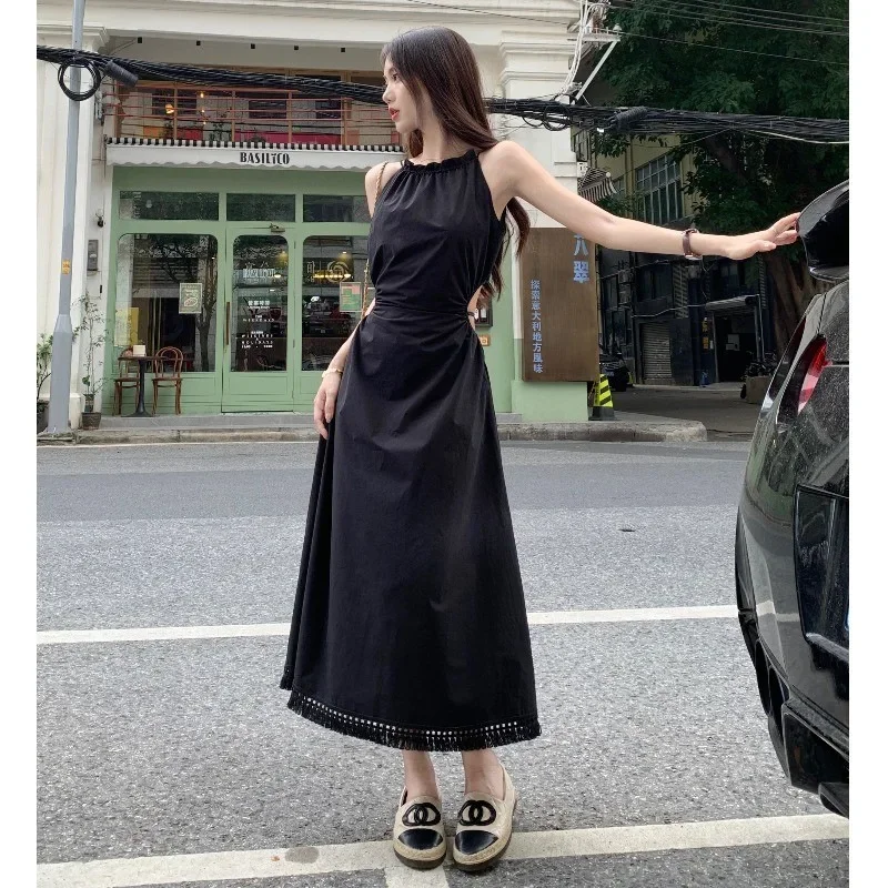 

Summer New Women's Neck Hanging Beach Dress Korean Fashion Leisure Vacation Dress Sexy Dress For Women Y2k Maxi Dresses