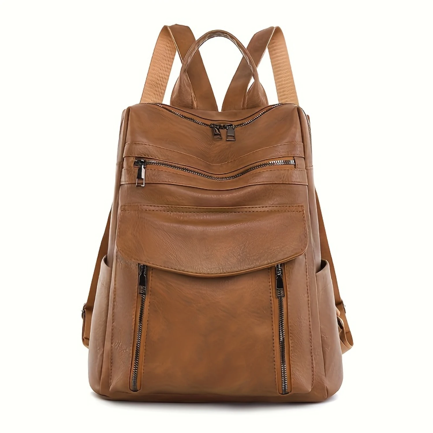 

Retro PU Leather Backpack For Women, Fashionable Large Capacity Travel Backpack, College Student School Class Bag