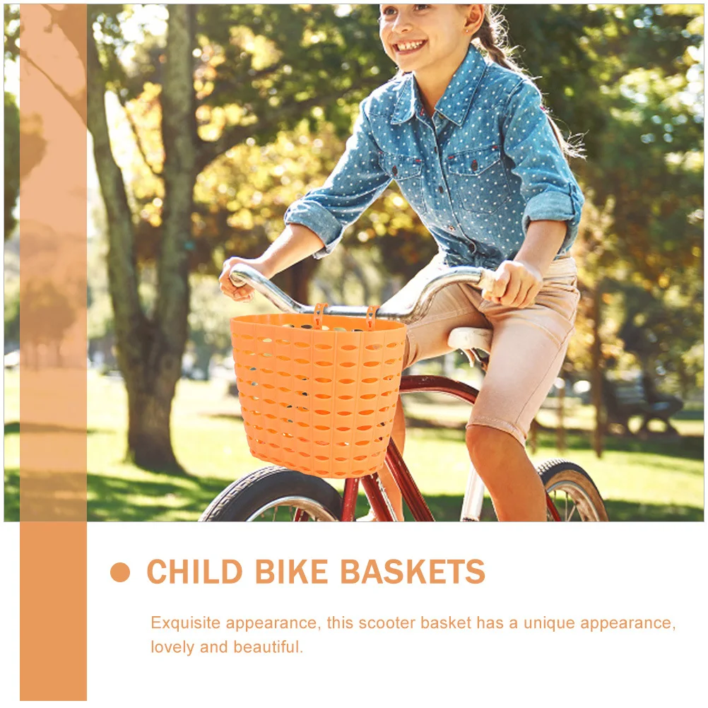 1 مجموعة 1 مجموعة من دراجة سلة النسيج البرتقال الجبهة البلاستيك سكوتر سلة التخزين للأطفال دراجة المقود الدراجات تركيبات