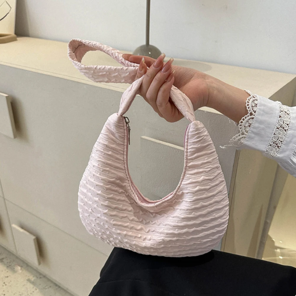 Bolso plisado con eslinga de estilo artístico para mujer, bolsa de hombro Simple, informal, sólido, moda coreana