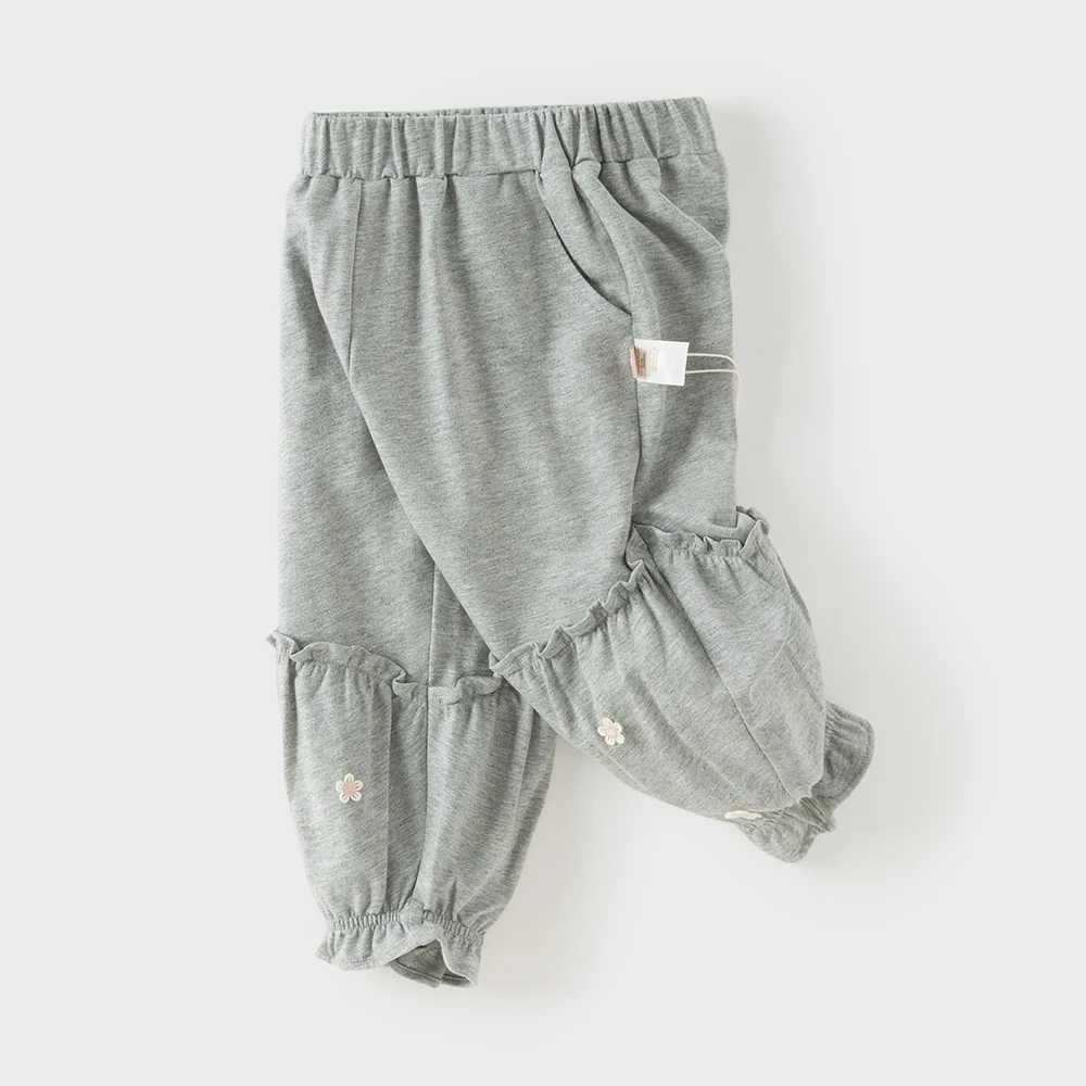 데이브 벨라 어린이 바지 여름 봄 순면 소녀 니트 바지 신축성 있는 허리 캐주얼 야외 어린이 의류 DB1260626